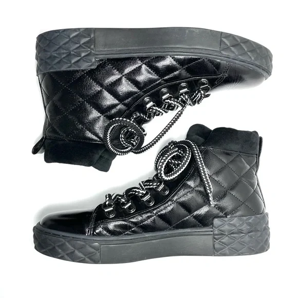 Marc Fisher Dulce Quilted Patent Black Leather High Top Sneaker/Boot- Size 8.5 - Picture 3 of 10